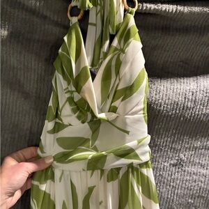 Green and White Halter Dress